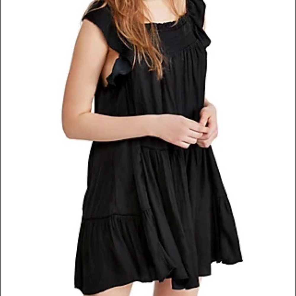 Size Medium Free People Black Ruffle Mini Dress